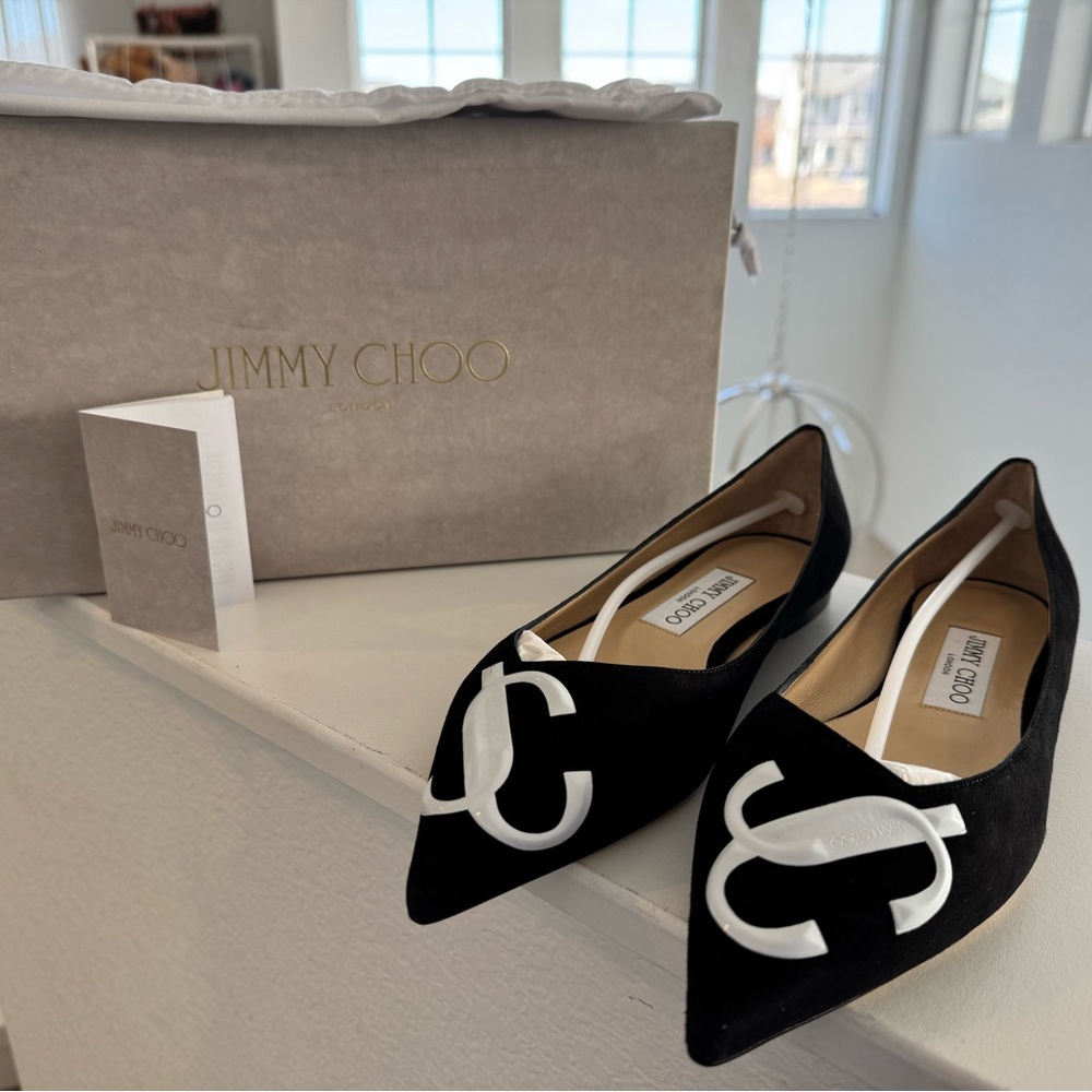 NWT JIMMY CHOO - Love Flat JC logo, black suede/patent logo, size 36.5 (US6.5) - Picture 2 of 5